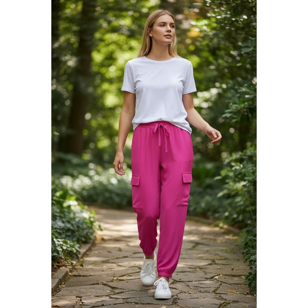 RAMY BROOK Pants Size L NEW $295 Satin Pocket Allyn Pant Shiny Fuchsia Pink